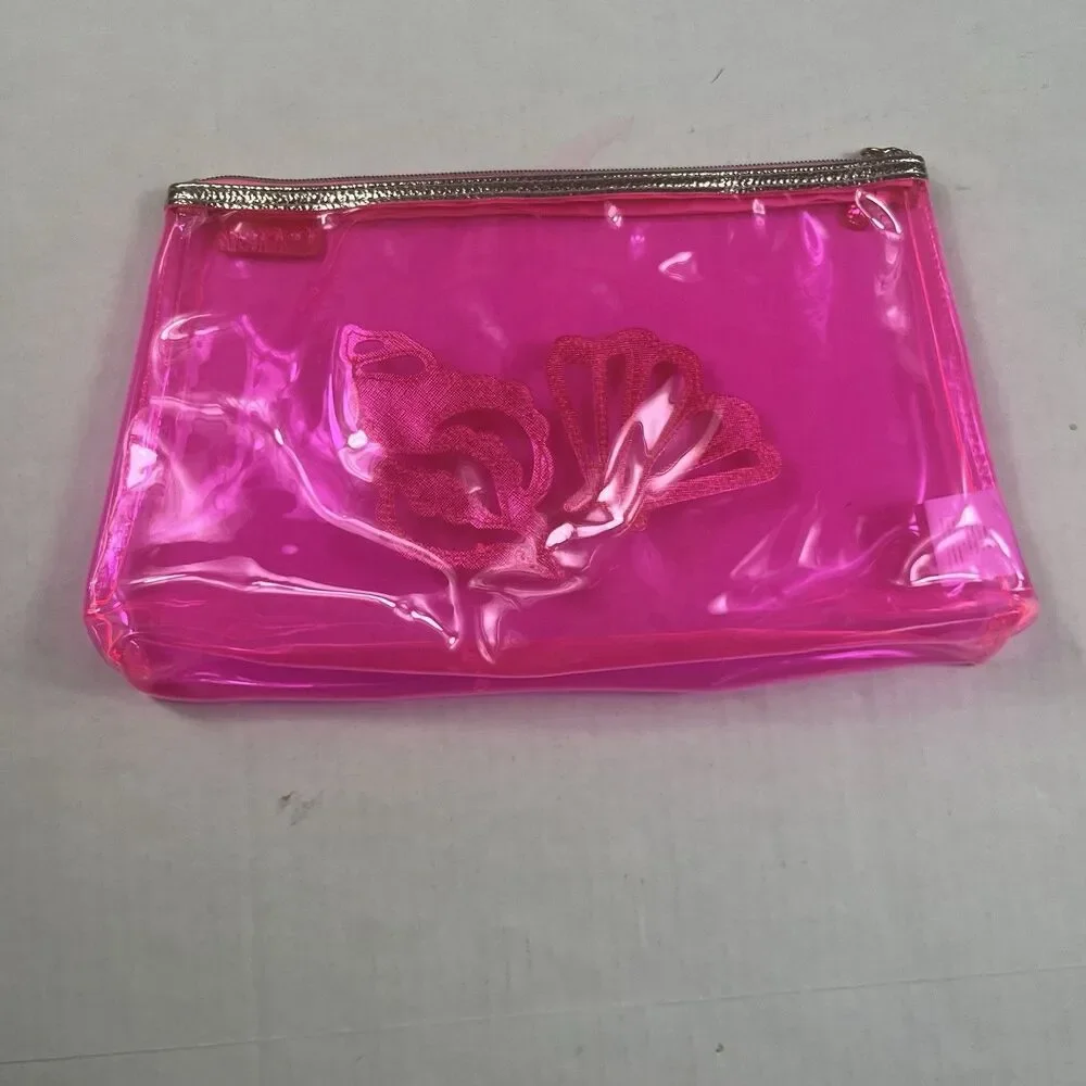 Lilly Pultizer Havana Pink Pouch Cosmetic Top Zip Travel Jelly Shell Clear Bag